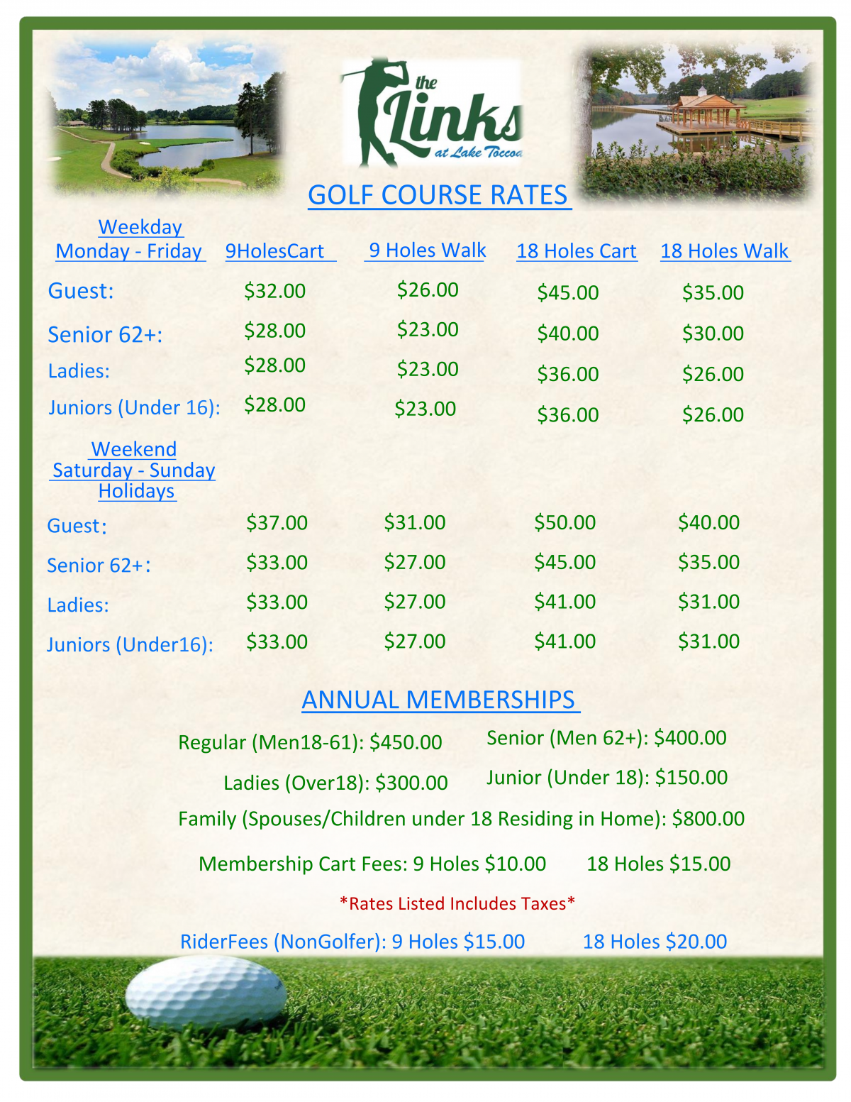 Golf Course Rates
